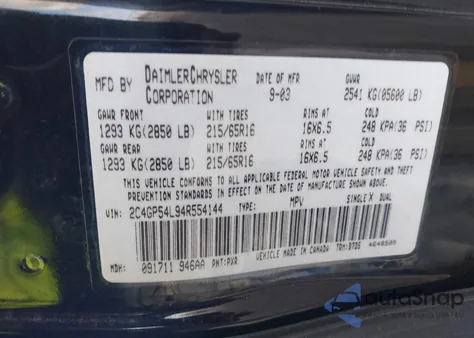 2004 Chrysler Town & Country Touring z USA, uszkodzony, nr VIN 2C4GP54L94R554144